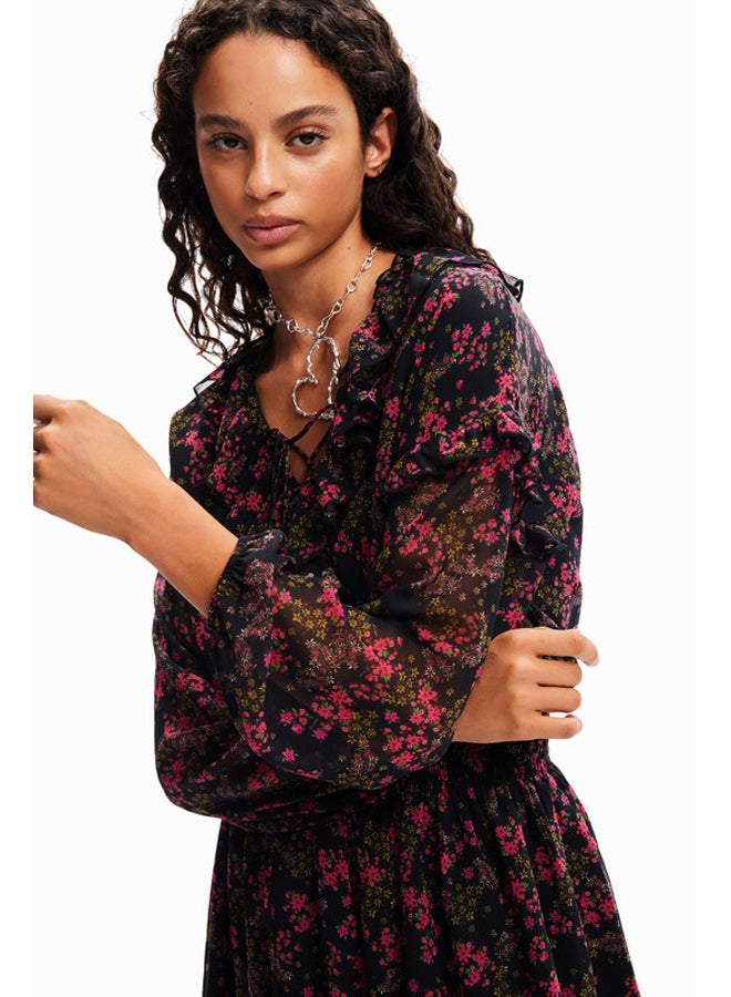 DESIGUAL فستان قصير من الشيفون الزهري  - Image 3