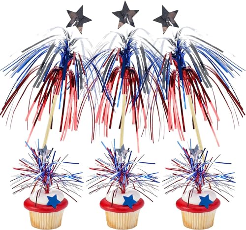AUOCATTAIL 100 Pcs 4th of July Firework Picks Red White Blue Cocktail Picks Food Fruit BBQ Dessert Decoration 9 Inch for Independence Day Party Supplies - Image 1