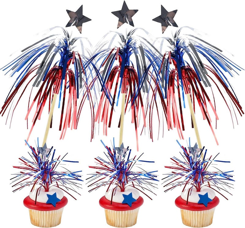 AUOCATTAIL 100 Pcs 4th of July Firework Picks Red White Blue Cocktail Picks Food Fruit BBQ Dessert Decoration 9 Inch for Independence Day Party Supplies - Image 3