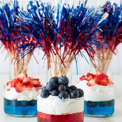 AUOCATTAIL 100 Pcs 4th of July Firework Picks Red White Blue Cocktail Picks Food Fruit BBQ Dessert Decoration 9 Inch for Independence Day Party Supplies - Image 5