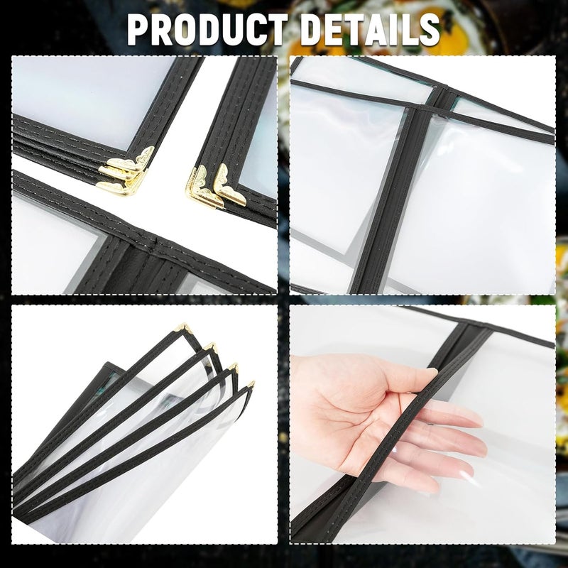 IVWNNN 8.5 x 11 Inch Menu Covers 6 Pack Double Stitched Menu Sleeves 4 Pages / 8Views Menu Holder Crystal Clear Vinyl Protection Easy-Insert Design for Bar Cafe Restaurant Menu Covers - Image 3