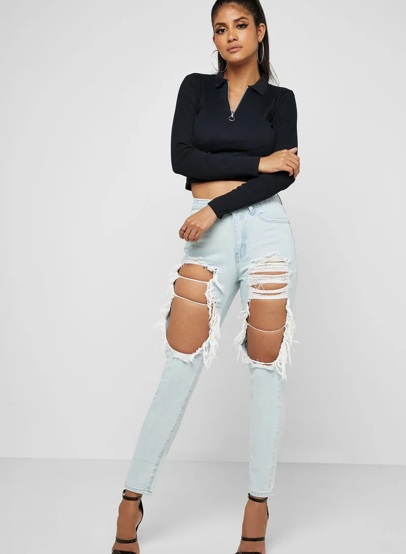 Missguided Riot High Rise Ripped Mom Jeans