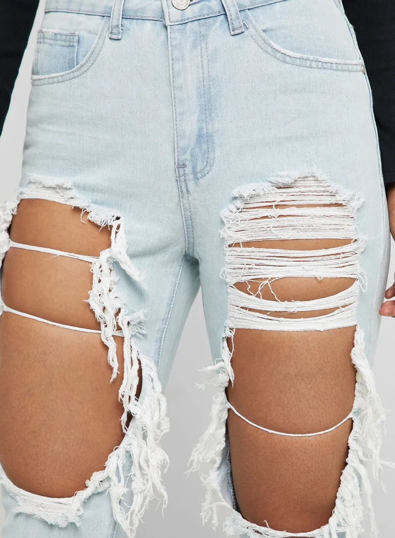 Missguided Riot High Rise Ripped Mom Jeans