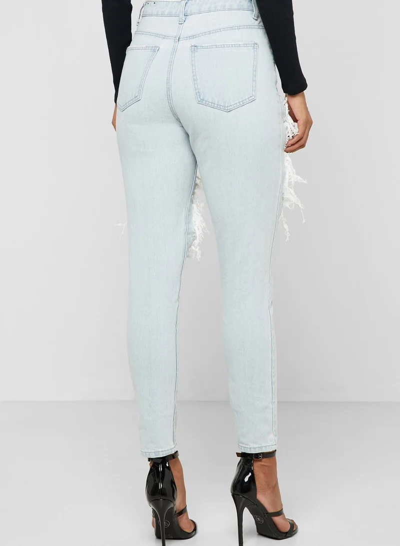 Missguided Riot High Rise Ripped Mom Jeans