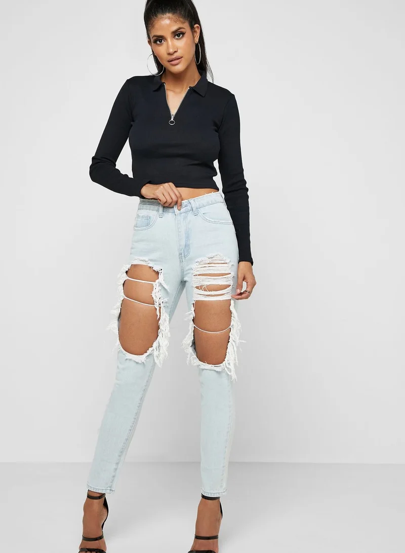 Missguided Riot High Rise Ripped Mom Jeans