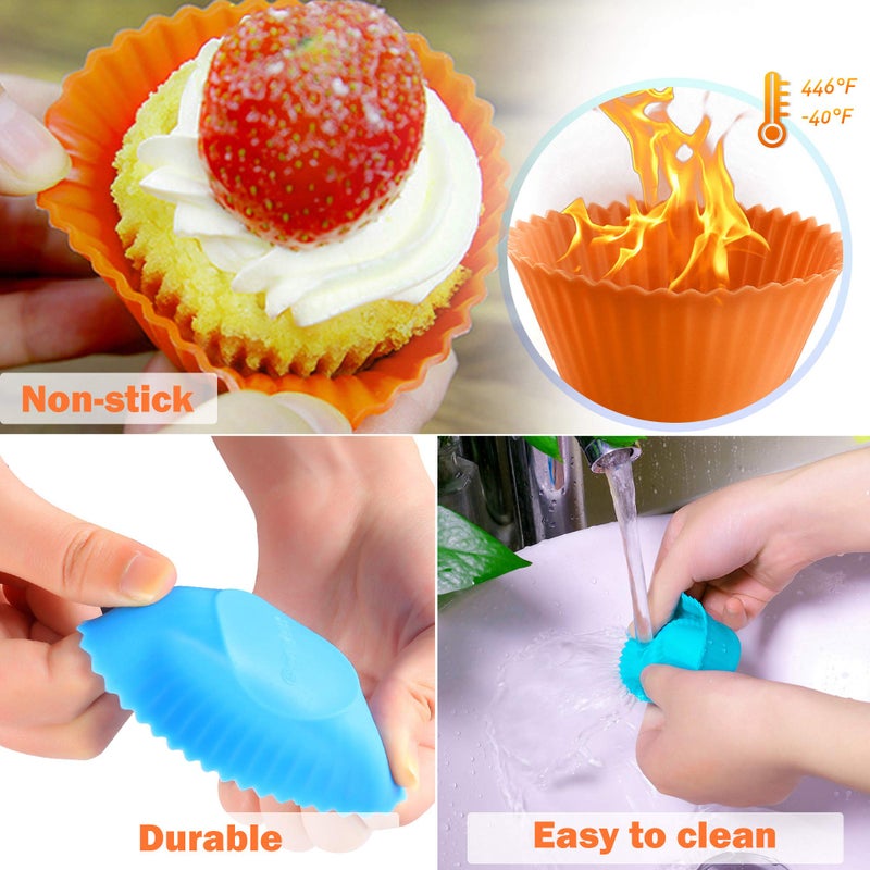 IPOW 24 Pack Silicone Cupcake Baking Cups Reusable Food-Grade BPA Free Non-Stick Muffin Liners Molds Sets, 2 Shapes Round Rectangle - Image 5
