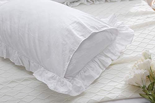 Meaning4 White Shabby Chic Pillow Shams Pillowcases with Ruffles Queen Size Cotton Pillow Covers 20""X30"" 2pcs French Country Boudoir Luxury Princess - Image 5