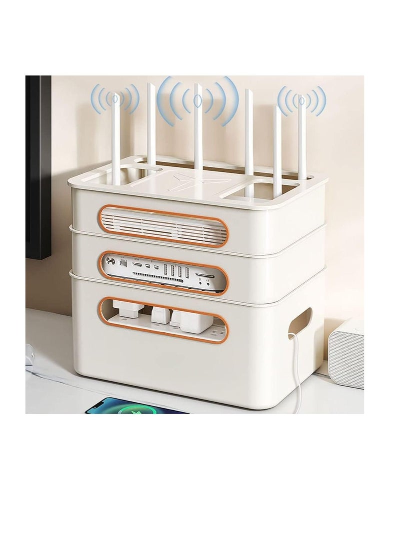 Wireless Router Storage box Power Strip Cord Storage box Multifunctional Cable Management Box for WiFi Router Set-top and Sockets (3Layer,Apricot)  - Image 1