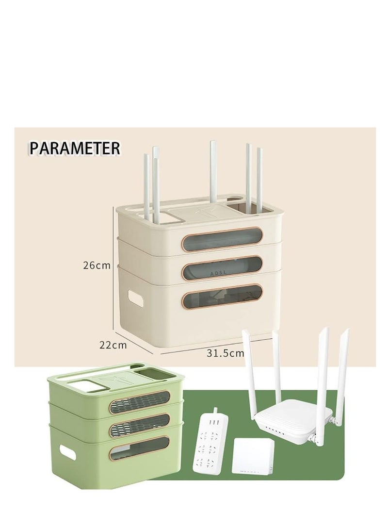 Wireless Router Storage box Power Strip Cord Storage box Multifunctional Cable Management Box for WiFi Router Set-top and Sockets (3Layer,Apricot)  - Image 2
