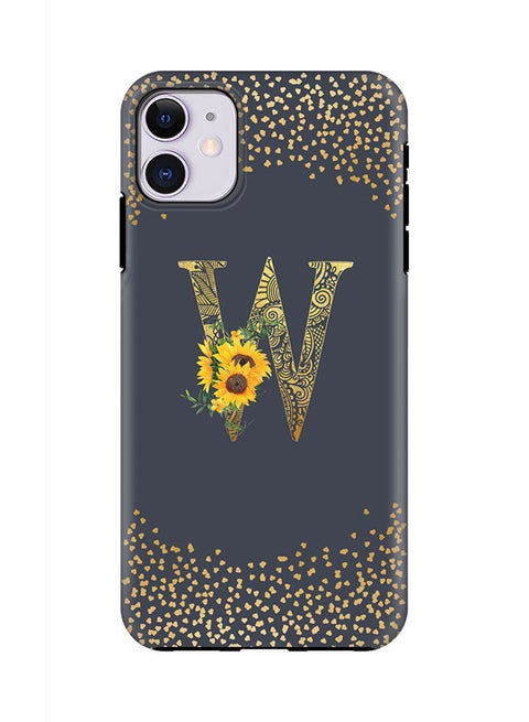 Monogram Tough Cover for Apple iPhone 11 Case Custom Initials Letter Floral Mandala Pattern Tough Pro Dual Layer hybrid PC inner TPU protection Alphabet- W (Grey)