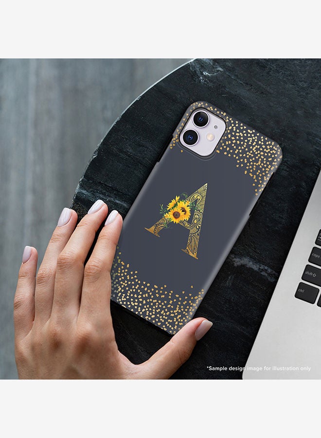 Monogram Tough Cover for Apple iPhone 11 Case Custom Initials Letter Floral Mandala Pattern Tough Pro Dual Layer hybrid PC inner TPU protection Alphabet- W (Grey)