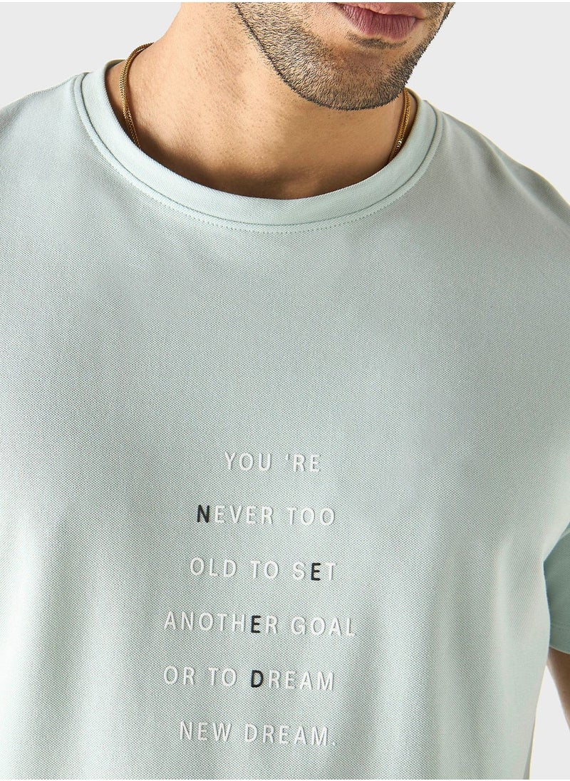 Iconic Slogan Print Crew Neck T-Shirt  - Image 3