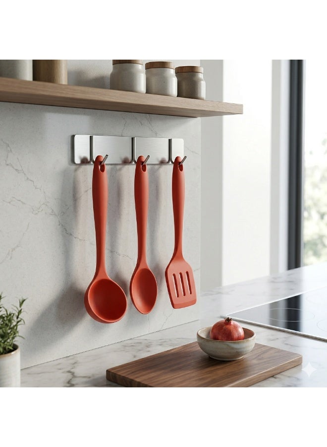 3-Piece Silicone Kitchen Utensil Set for Cooking and Serving, Ladle Spoon and Turner Spatula, Heat Resistant and Easy to Clean, Safe for Non-Stick Cookware -Red - Image 5