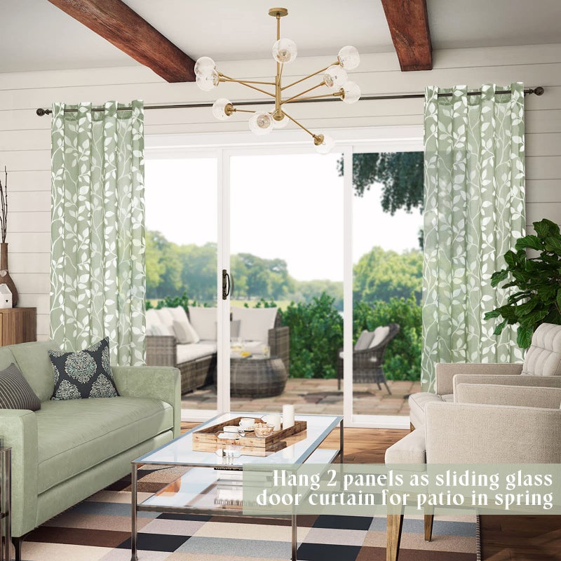 XTMYI Sage Green Leaf Sheer Patterned Curtains, Tree Branch Floral Nature Botanical Curtains for Living Room Bedroom, 84 Inch Long, Cottage Core Boho Farmhouse Window Treatments (2 Panel, Light Green White) - Image 5