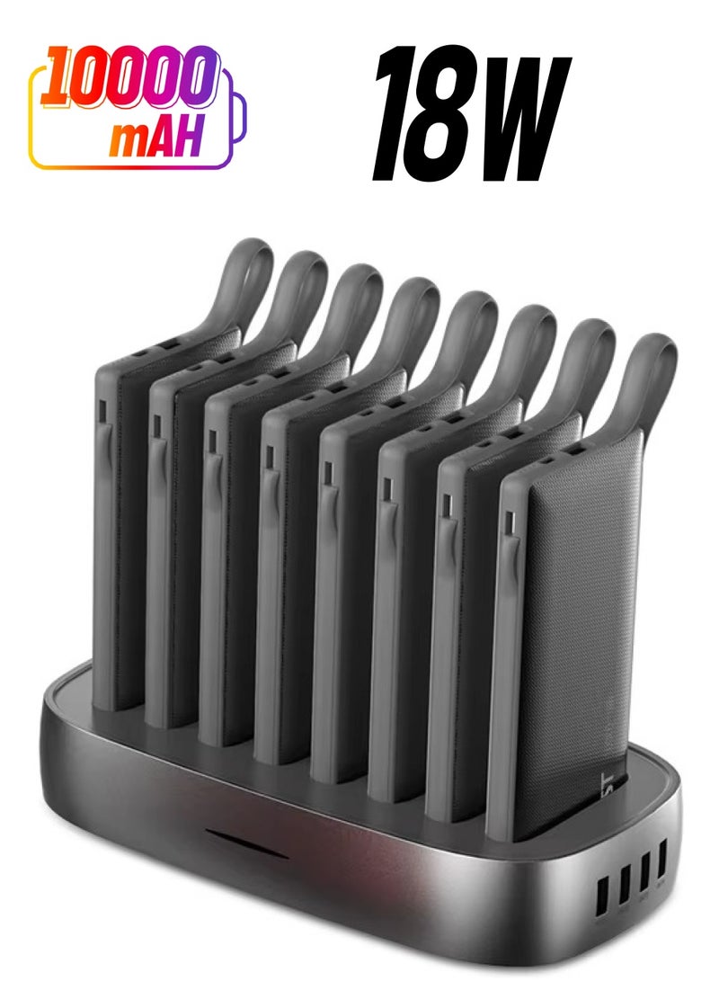 WST Powerbanks Charger Station 8in1 Portable Battery Pack Built In Cable Compatible with Lightning USB-C Micro USB Fast Charging Compact Slim 10000mah Compatible with iPhone Samsung iPad (Black) - Image 1