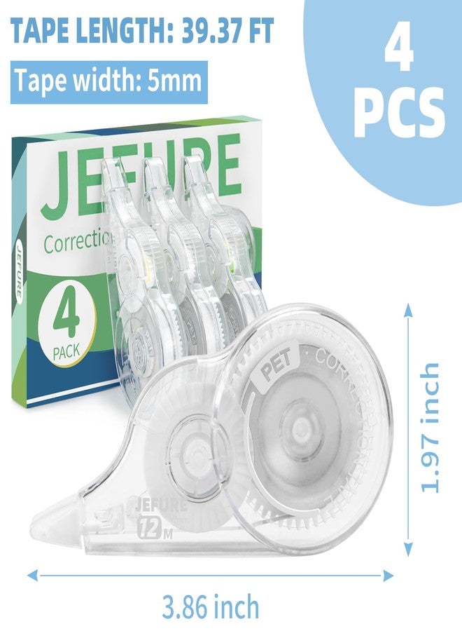 JEFURE 4 Pcs Correction Tape, 39.4 Ft White Wrong Out Tear-Resistant Bulk, Instant Corrections Easy To Use Applicator for School, Office, Note Taking, Journal (Tape Width 0.2 in, Clear) - Image 2