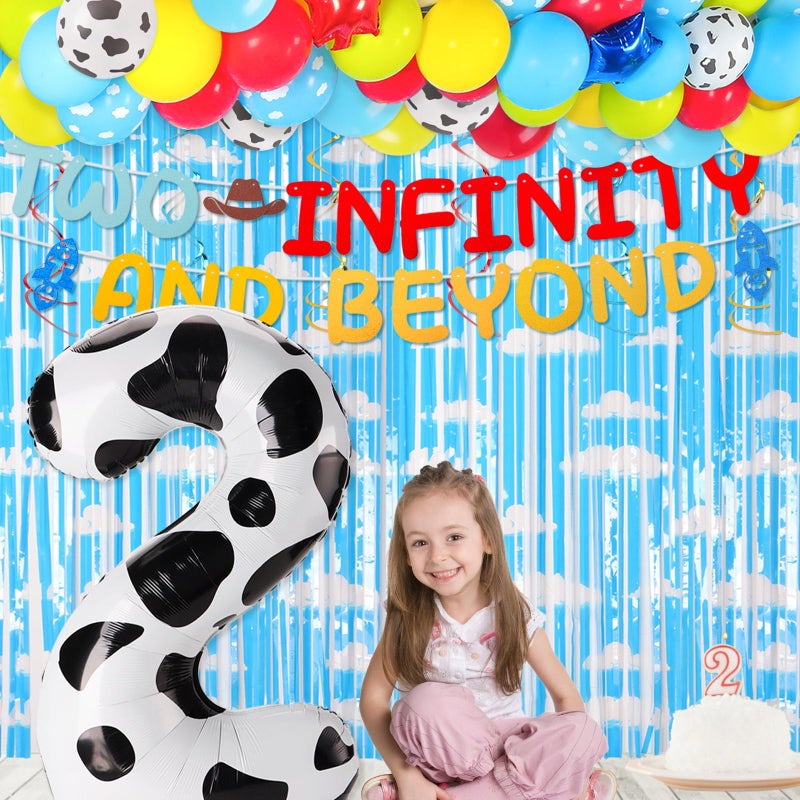 RANERVZ Two Infinity And Beyond Banner Cartoon Story 2Nd Birthday Party Decorations Toy Inspired Game Kids 2Nd Birthday Banner Party Supplies - Image 2
