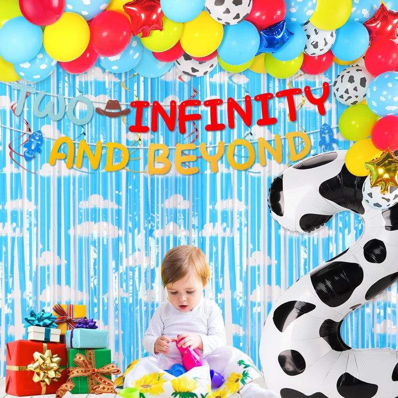 RANERVZ Two Infinity And Beyond Banner Cartoon Story 2Nd Birthday Party Decorations Toy Inspired Game Kids 2Nd Birthday Banner Party Supplies - Image 3