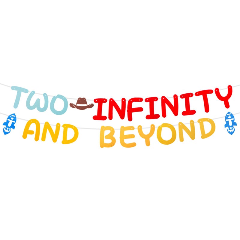 RANERVZ Two Infinity And Beyond Banner Cartoon Story 2Nd Birthday Party Decorations Toy Inspired Game Kids 2Nd Birthday Banner Party Supplies - Image 1