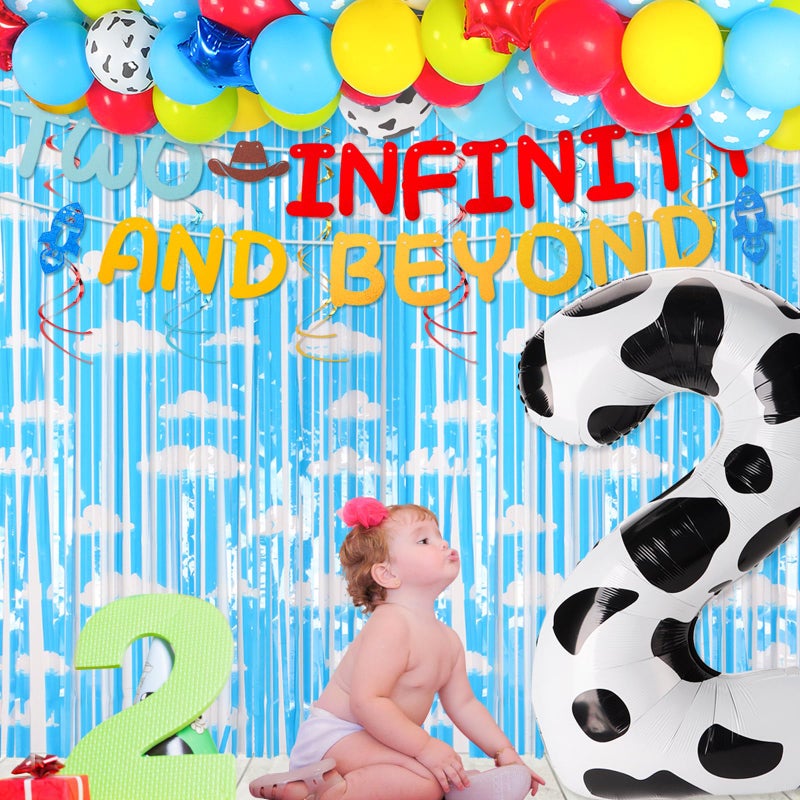RANERVZ Two Infinity And Beyond Banner Cartoon Story 2Nd Birthday Party Decorations Toy Inspired Game Kids 2Nd Birthday Banner Party Supplies - Image 4
