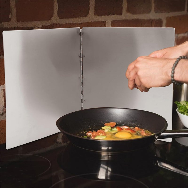 Stainless Steel Grease Splatter Guard and Stovetop Splash Screen, Foldable Oil Splatter Shield with Heat-resistant Kitchen Protective Plate, 38cm Height X 40cm Depth for Cooking - Image 4