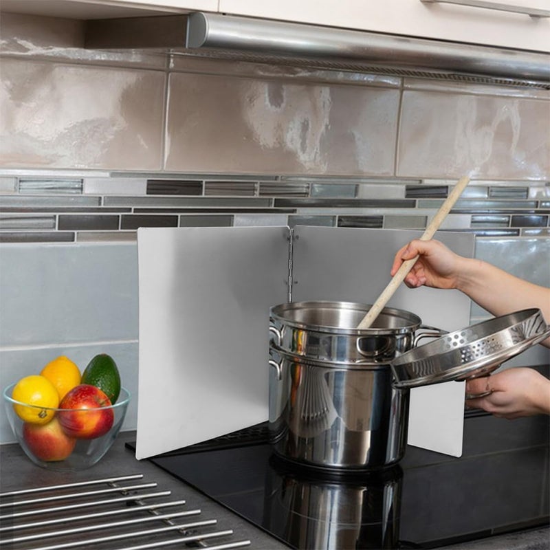 Stainless Steel Grease Splatter Guard and Stovetop Splash Screen, Foldable Oil Splatter Shield with Heat-resistant Kitchen Protective Plate, 38cm Height X 40cm Depth for Cooking - Image 5