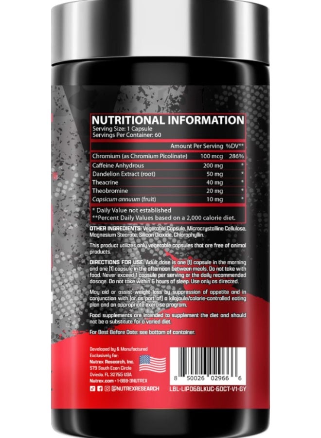Nutrex Research Nutrex, Lipo 6 Black, Fat Burner, 60 Caps, 60 Servings - Image 2