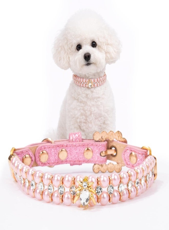 HOWWFALY Dog Cat Pearl Collars with Spider Crystal Rhinestone PU Leather Collars Necklace Adjustable Collar Dog Chain Cat White Pearl Pet Collar for Small Medium Pets - Image 1