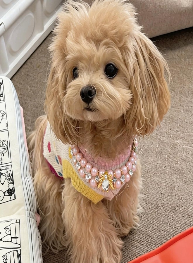 HOWWFALY Dog Cat Pearl Collars with Spider Crystal Rhinestone PU Leather Collars Necklace Adjustable Collar Dog Chain Cat White Pearl Pet Collar for Small Medium Pets - Image 5