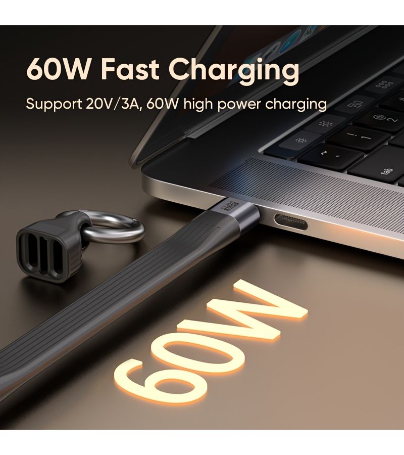 Black 60W Keychain USB C to C Cable Fast Charging Data Sync - Image 4