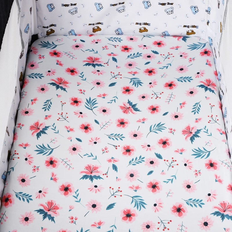 Tontukatu Bassinet Sheet Set 3 Pack (32" x 19") Compatible with Mika Micky, Baby Delight, Dream On Me Bassinet Mattress, Jersey Knit Ultra Soft Flexible for Baby Girls,Floral,Grey Rabbit & Pink - Image 2