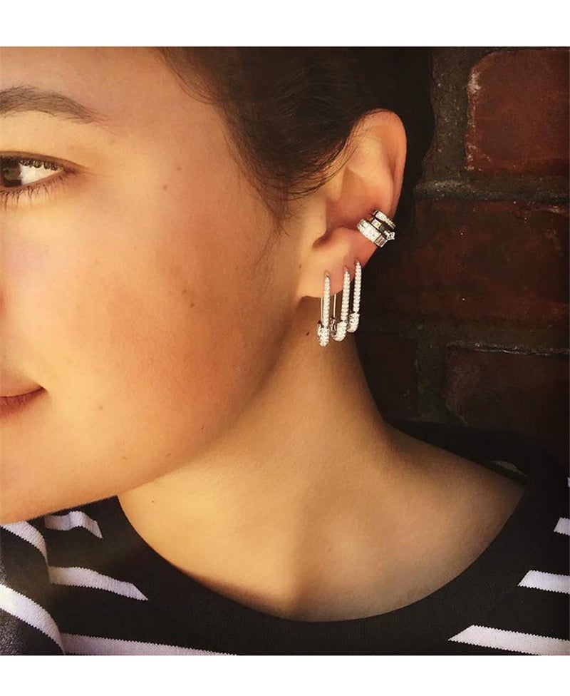 Dtja أقراط هووب فضة استرلينية على شكل دبابيس أمان CZ للنساء والفتيات مع كريستال مكعب زيركونيا متدلي 20 مم - Image 3