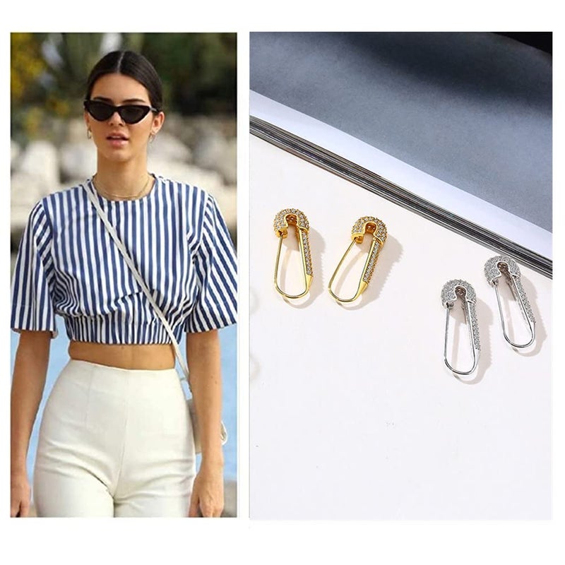 Dtja أقراط هووب فضة استرلينية على شكل دبابيس أمان CZ للنساء والفتيات مع كريستال مكعب زيركونيا متدلي 20 مم - Image 4