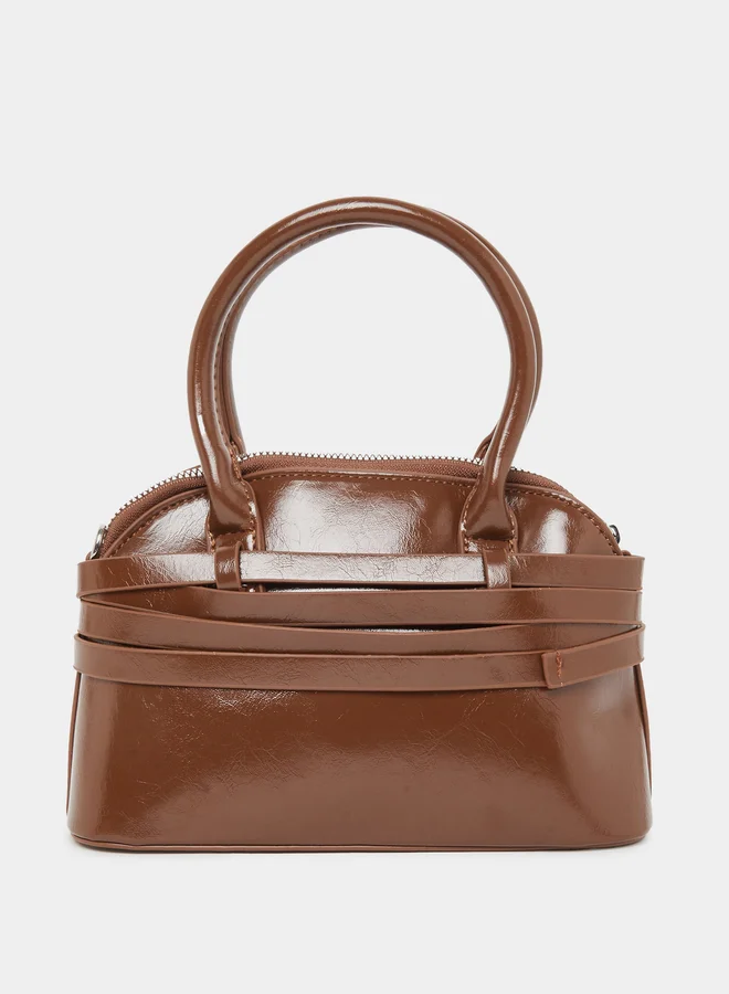 Styli Styli Women Brown Belted Handbag with Buckle Detail