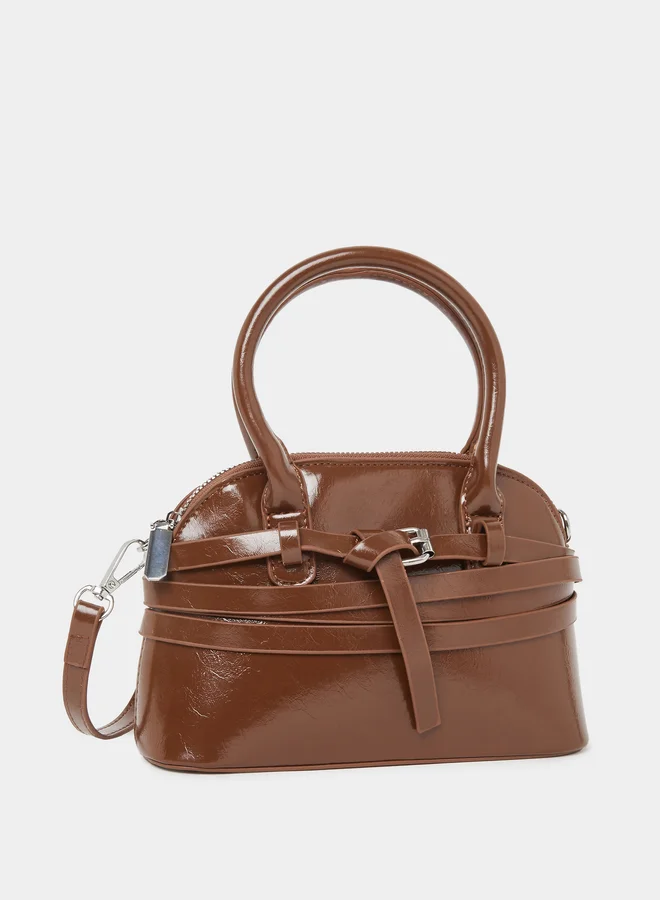Styli Styli Women Brown Belted Handbag with Buckle Detail