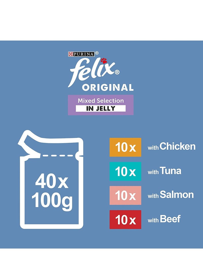 Felix Felix Adult Cat Jelly Food 40-Packets Mixed Selection In 4 Variety Flavours 40x100g  - Image 4