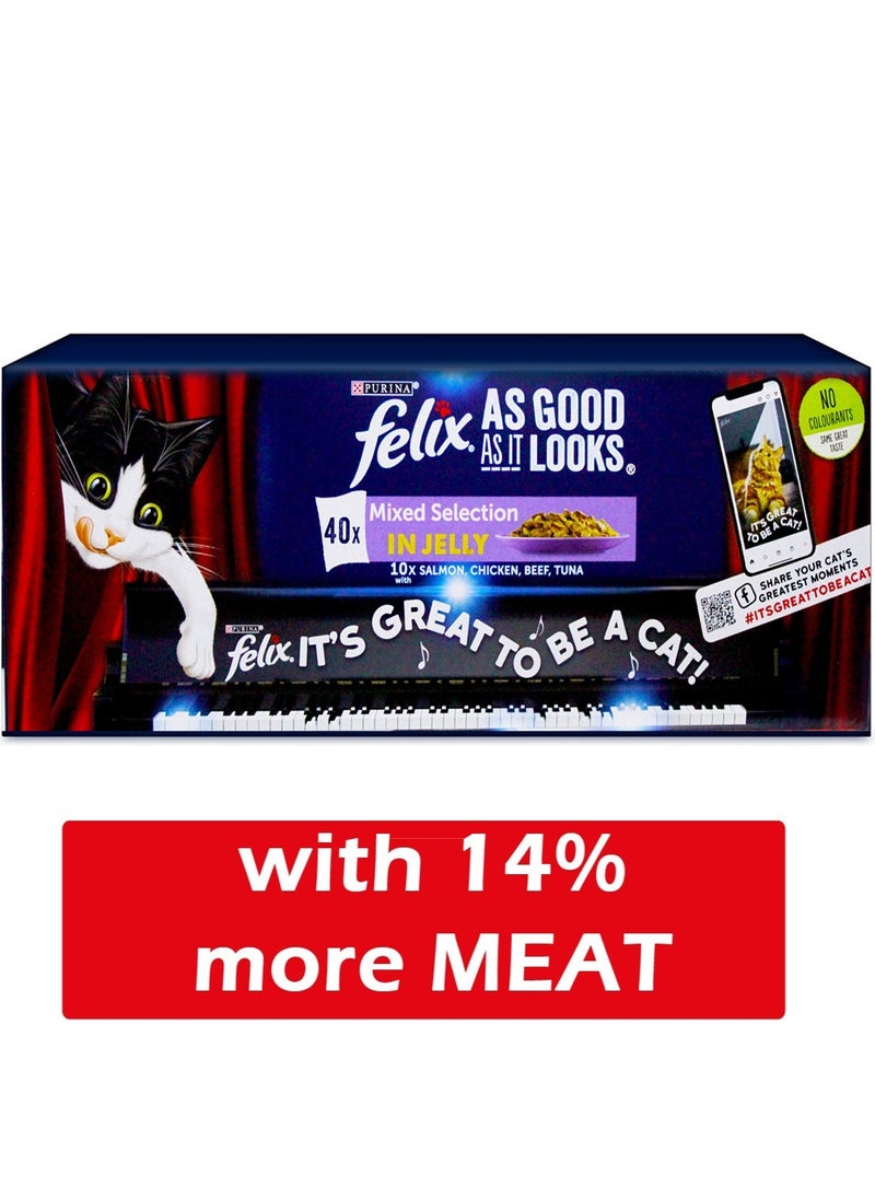 Felix Felix Adult Cat Jelly Food 40-Packets Mixed Selection In 4 Variety Flavours 40x100g  - Image 2