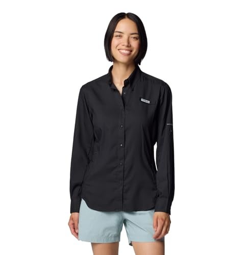 Columbia Womens PFG Tamiami II Long Sleeve Fishing Shirt Black Large - Image 1