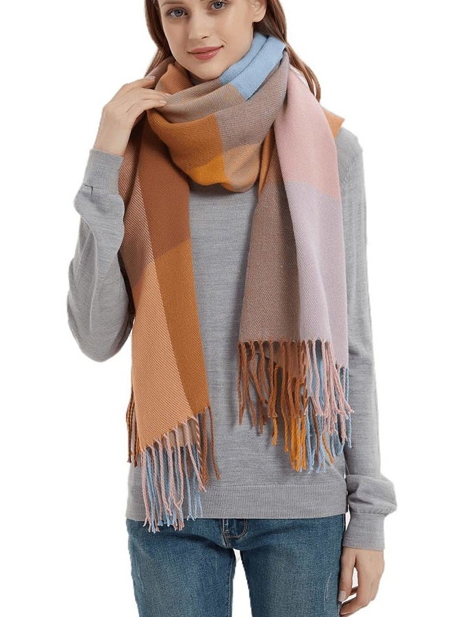 Wander Agio Women's Fashion Long Shawl Big Grid Winter Warm Lattice Large Scarf, Big Camel Pink 7, M - Image 5