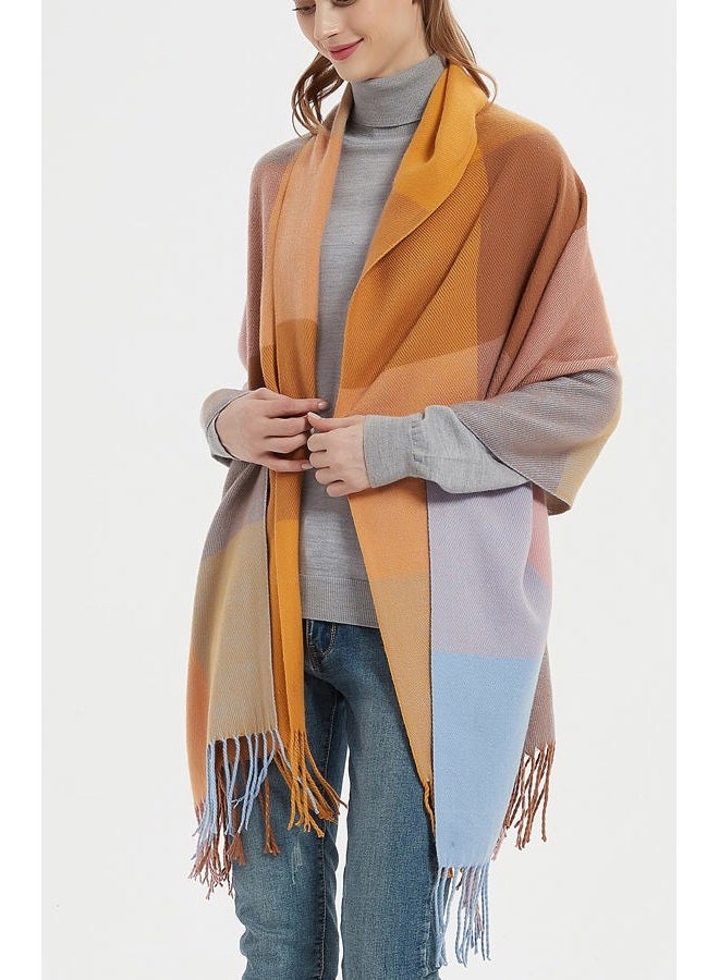 Wander Agio Women's Fashion Long Shawl Big Grid Winter Warm Lattice Large Scarf, Big Camel Pink 7, M - Image 2