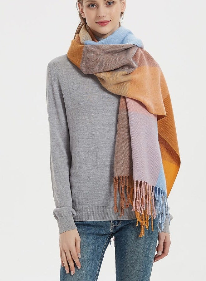 Wander Agio Women's Fashion Long Shawl Big Grid Winter Warm Lattice Large Scarf, Big Camel Pink 7, M - Image 4
