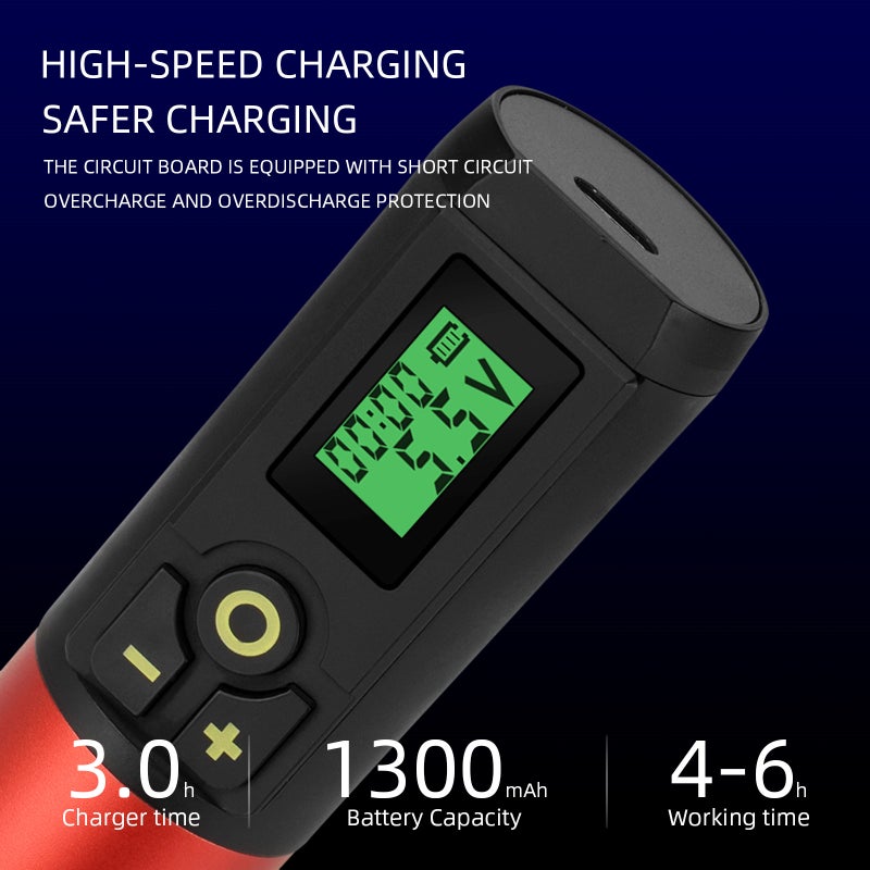 Red Blood Shadow Aluminum Alloy Handle Adjustable Wireless Power Long Pen Motor Tattoo Machine Rotating Tattoo Pen (including USB charging cable) 1pc - Image 4