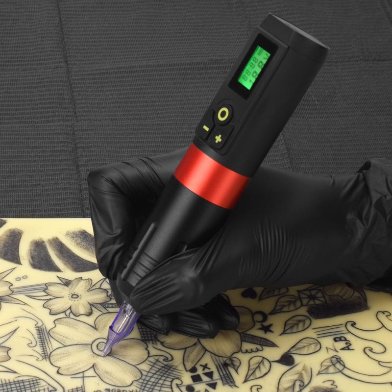 Red Blood Shadow Aluminum Alloy Handle Adjustable Wireless Power Long Pen Motor Tattoo Machine Rotating Tattoo Pen (including USB charging cable) 1pc - Image 2