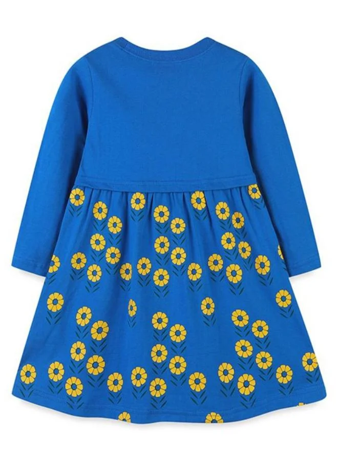 يونيكي Blue A-Line Crew Neck Printed Dress