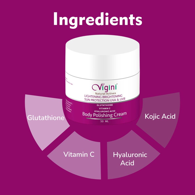 Vigini كريم ترطيب الجسم فيجيني المتألق بفيتامين سي وحمض كوجيك لإزالة التصبغات والبقع الداكنة وتوحيد لون البشرة 50 مل - Image 3