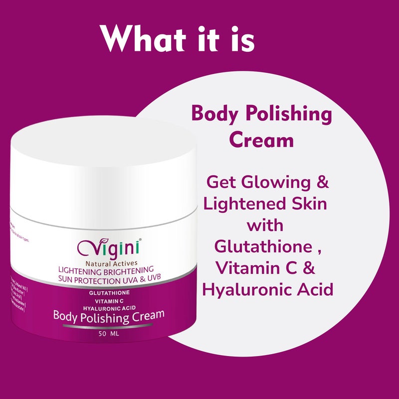 Vigini كريم ترطيب الجسم فيجيني المتألق بفيتامين سي وحمض كوجيك لإزالة التصبغات والبقع الداكنة وتوحيد لون البشرة 50 مل - Image 2
