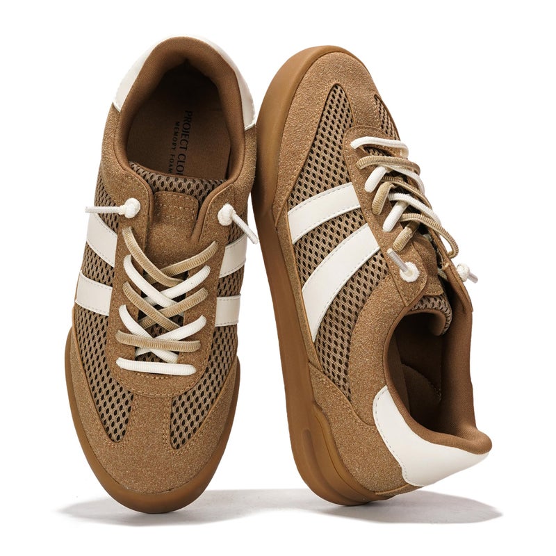 Project Cloud 100% Genuine Leather Casual Sneakers for Women - Memory Foam Insoles - Womens Shoes & Lightweight Women's Fashion Sneakers - Slip On Shoes for Women Footwear (Verdy, TAN, 8) - Image 1