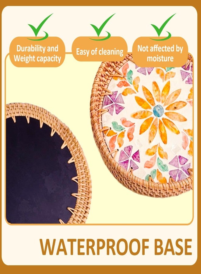 Joyeee 3 Pack Round Woven Tray, Large Medium Small Stackable Rattan Bread Baskets Trays Set for Decor, Keys Wallet Cell Phone Organizer, Tabletop Serving Food Holder Decorative Table Storage - Image 2