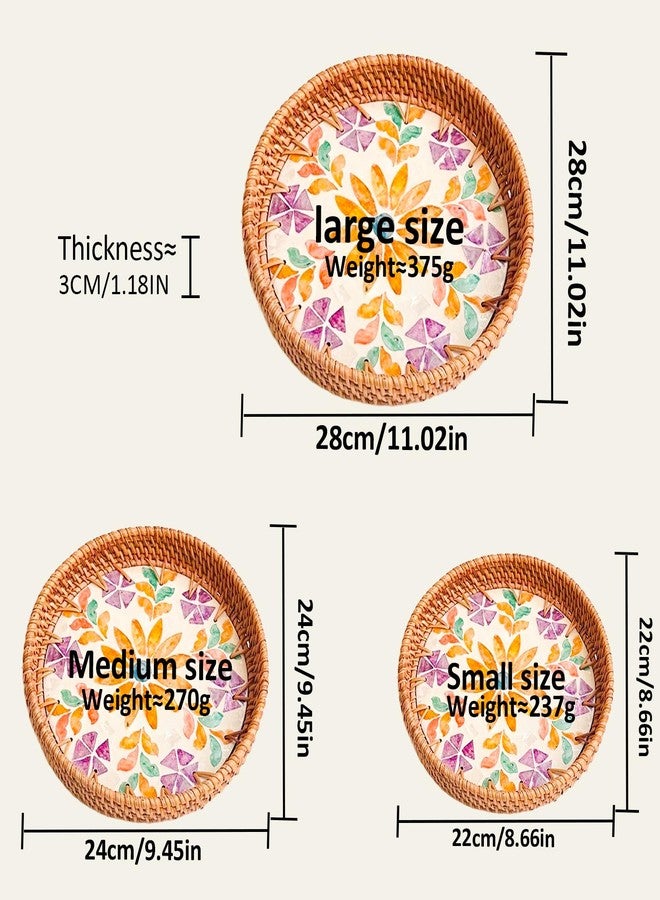 Joyeee 3 Pack Round Woven Tray, Large Medium Small Stackable Rattan Bread Baskets Trays Set for Decor, Keys Wallet Cell Phone Organizer, Tabletop Serving Food Holder Decorative Table Storage - Image 5