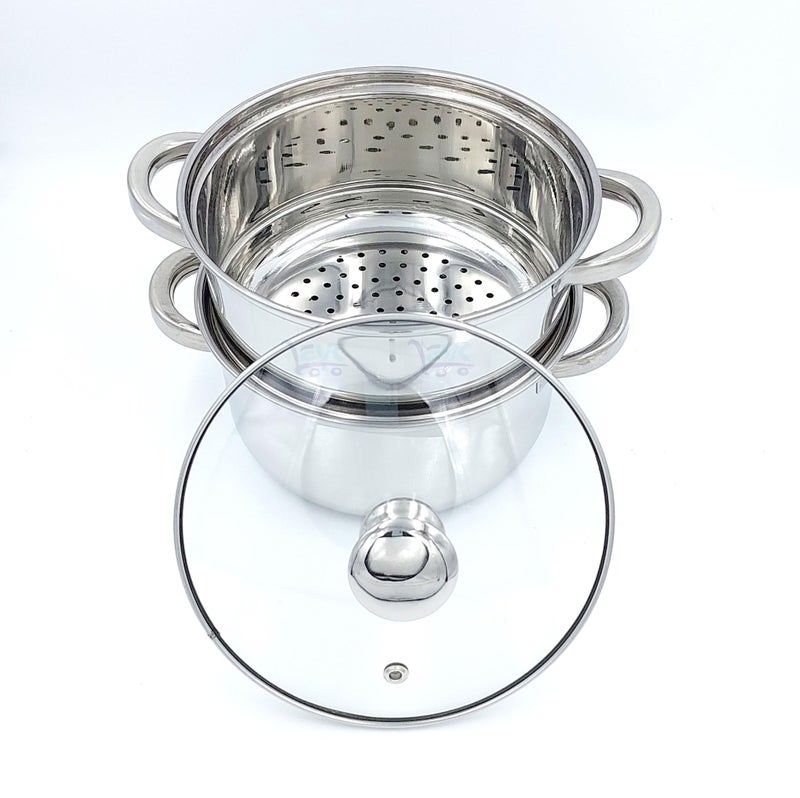 EVK® Stainless Steel 2 Tier Steamer Set With Lid, Pasta Steamer, Idli Maker, Momo Steamer, Rice Steamer, Seafood, Dumplings, etc 4.5 Liter- Dia- 20 Cm Silver - Image 5
